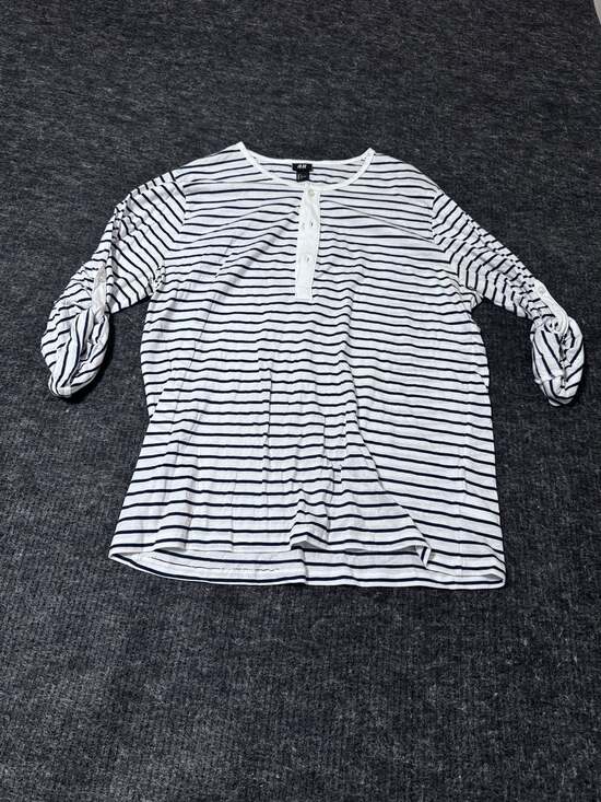 H&M Tops - H&M Striped Henley Shirt Womens Size Large White Blue